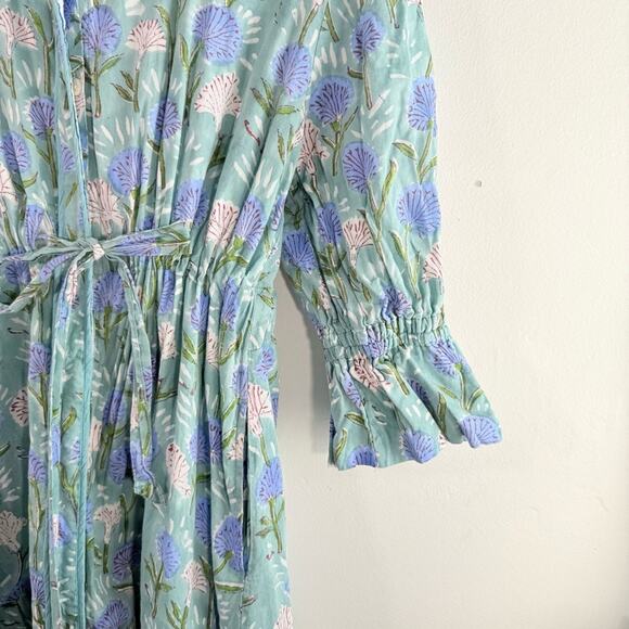 Mod’s Mahal Green Purple Floral Block Print Belted Mini Dress Size Medium - Picture 4 of 12